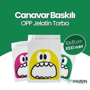 Canavar Baskılı Yapışkan Bantlı OPP Jelatin Torba Pembe 10x15 cm 1000 Adet